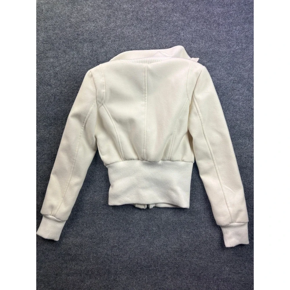 2b Bebe Cropped Bomber Jacket Womens XS White Ribbed Funnel Neck JK10083